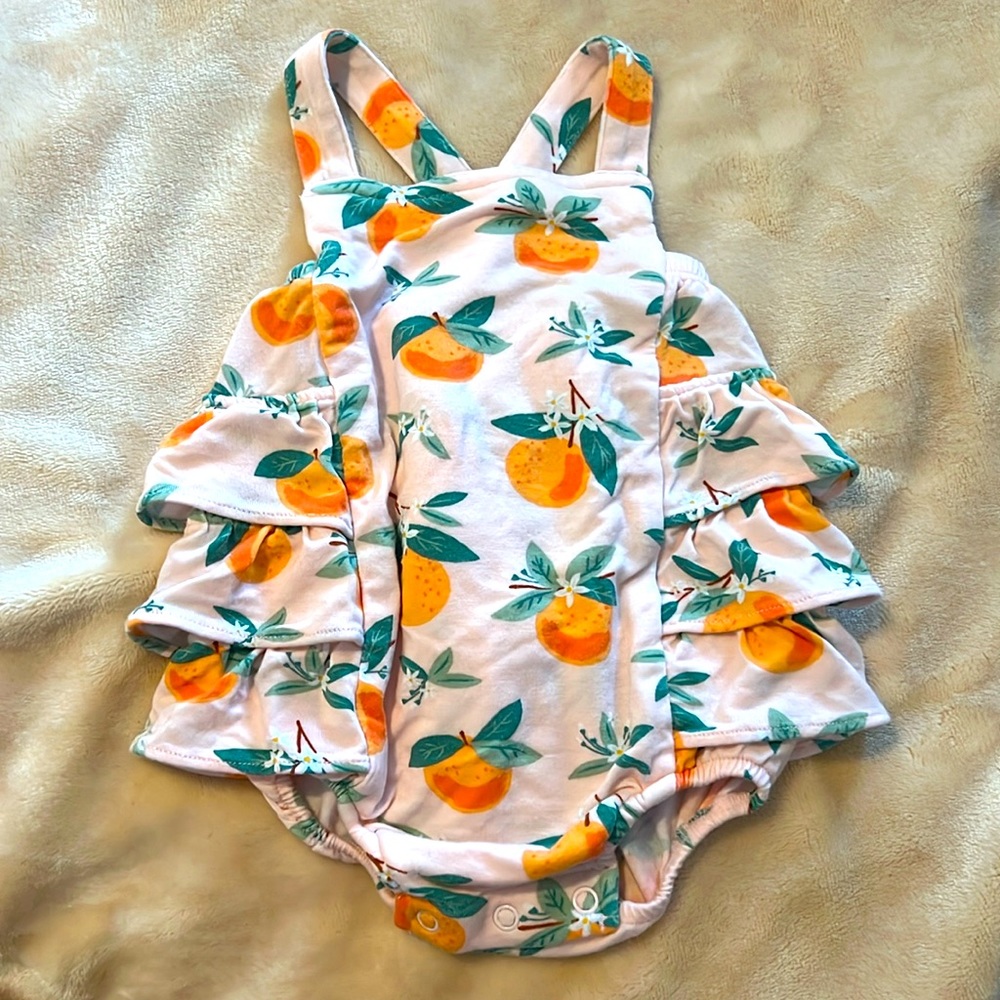 Angel dear baby girl orange blossoms ruffle sun suit  size 0-3 months